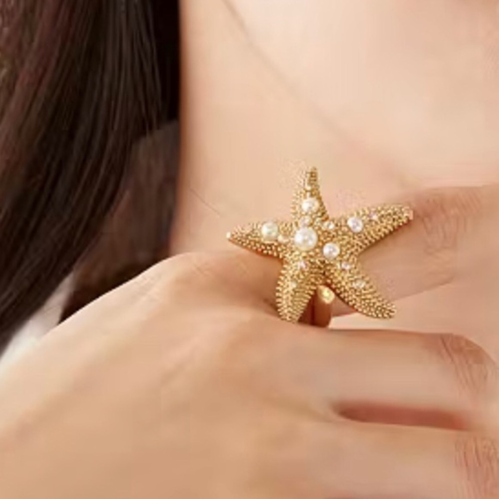 Kate Spade Sea Star gold‎ plated pearl adorned Starfish Ring new